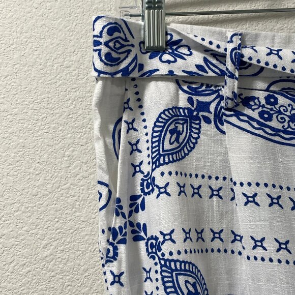 HAVER & BLAIR (NWT) Woven Wide Leg Pull On Crop Linen Blend Pants, BLU/WHT - M - Picture 4 of 8